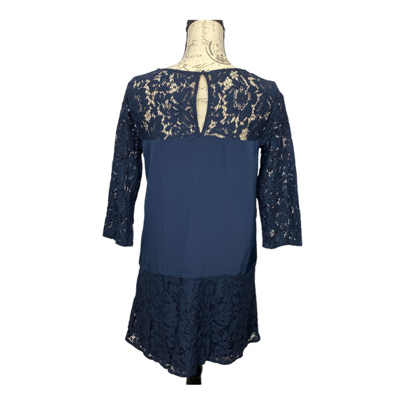Abercrombie & Fitch Navy Blue Lace Long Sleeve A-Line Dress Size Small - Picture 6 of 14